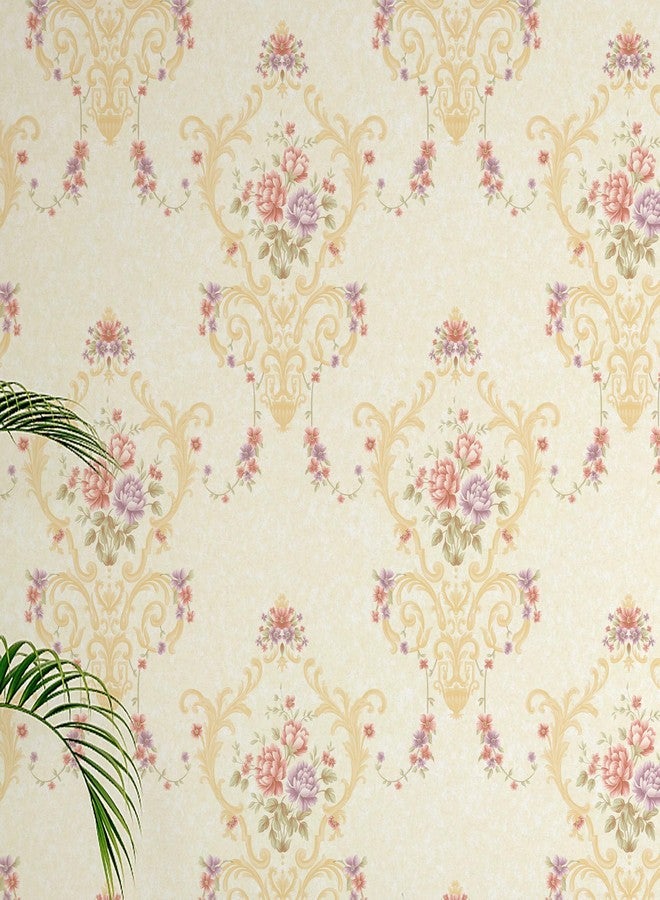 وولبين ورق جدران وولبين غير منسوج وغير لاصق (53 × 950 سم) (كريمي) | تصميم دمشقي زهري مع ملمس ولون كريمي خفيف | غطاء جداري مزخرف للديكور الداخلي للمنزل (54.18 قدم مربع) - Image 2